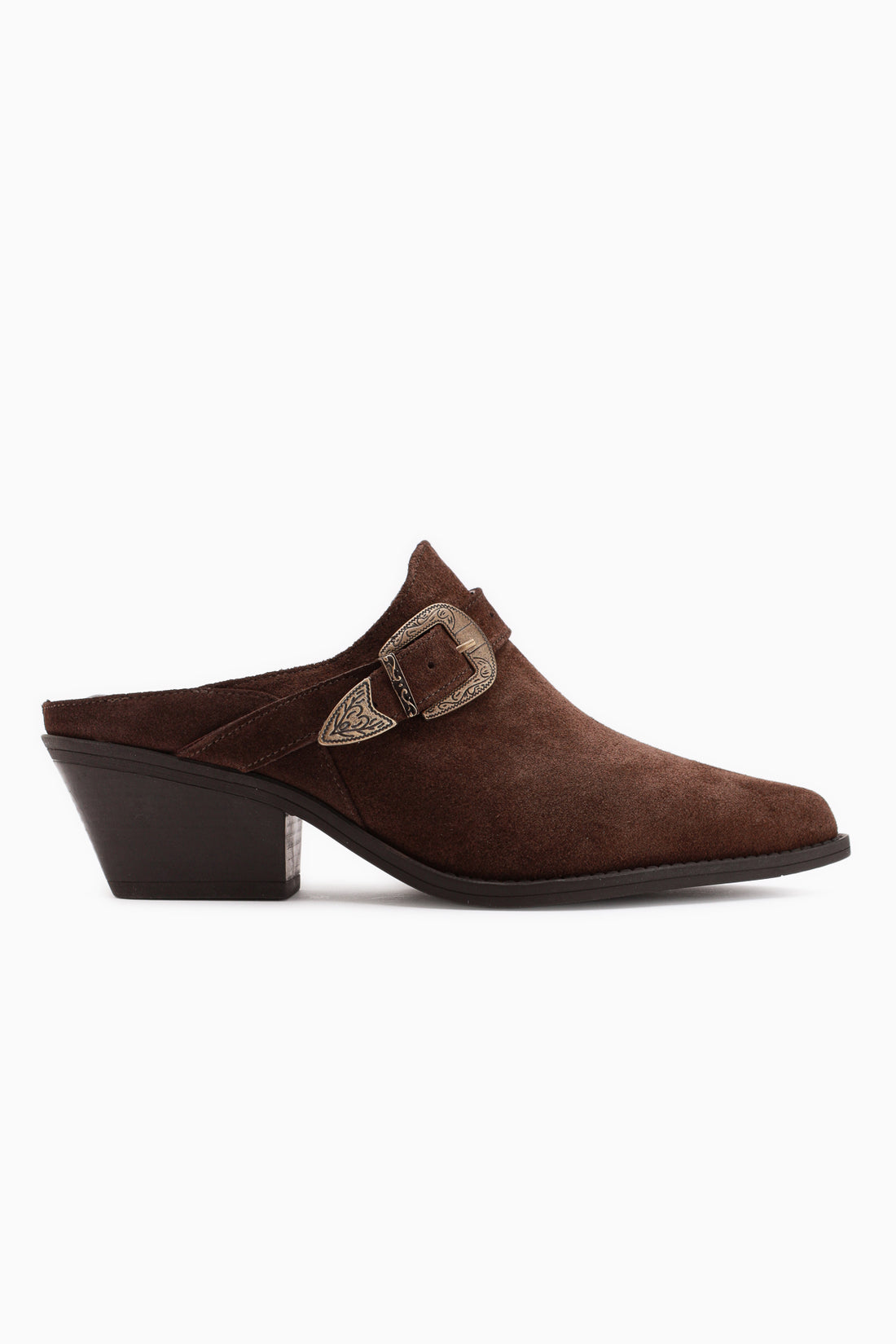 Sanida Genuine Leather Brown Closed Toe Heeled Women’s Slippers