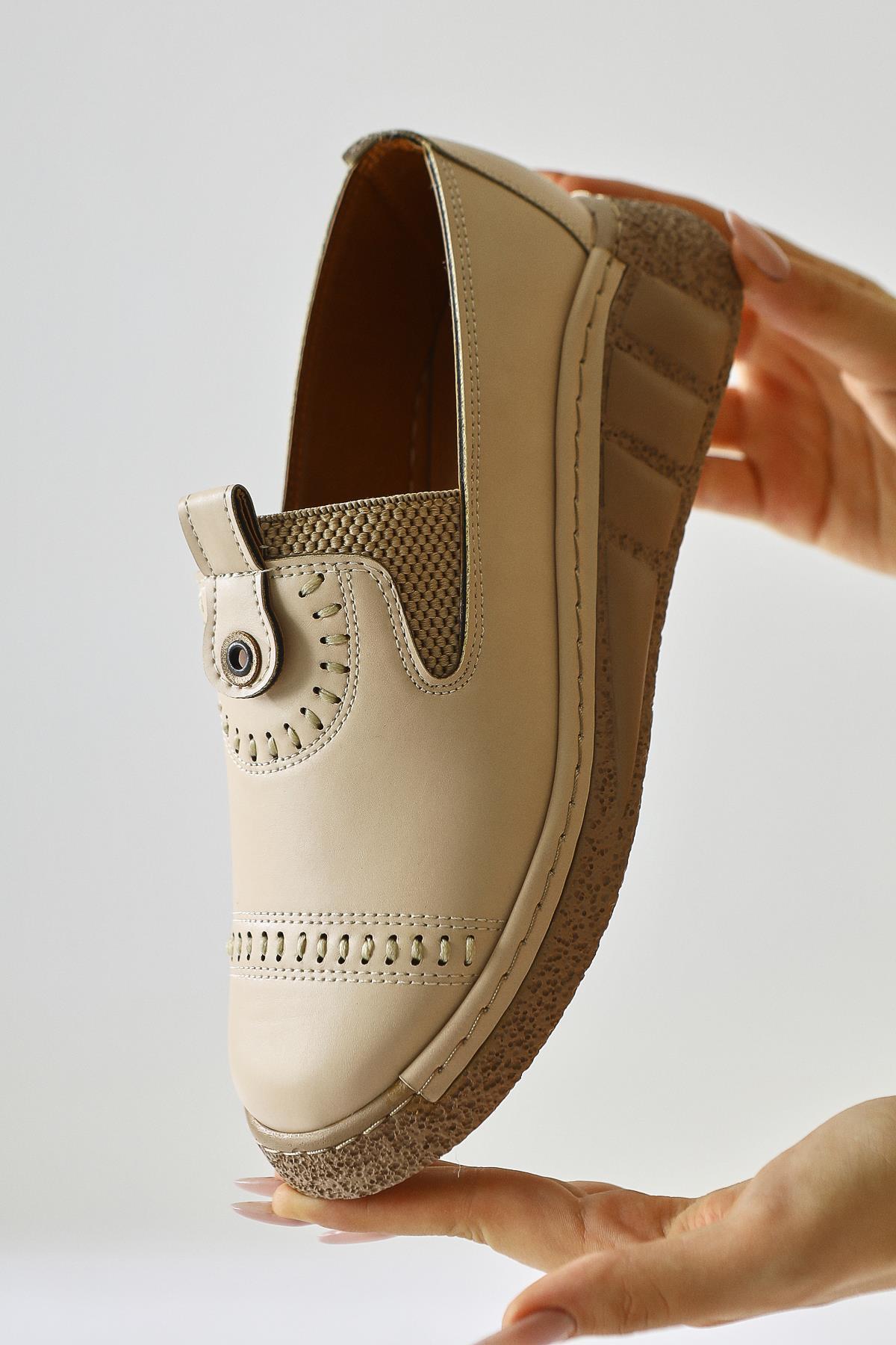 Bethina – Beige Stud-Detail Laser-Cut Ballet Flat (Women)