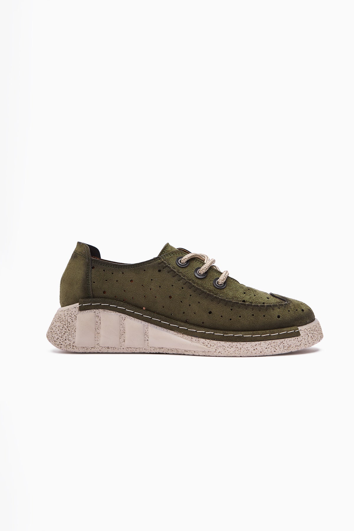 Juli – Olive Suede Vegan Material Lace-Up Casual Shoe (Women)