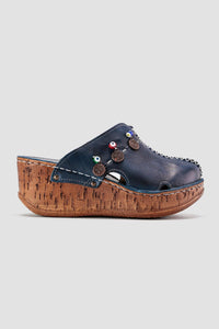 Annika Sapphire Antique-Detailed Chunky Clog Slipper