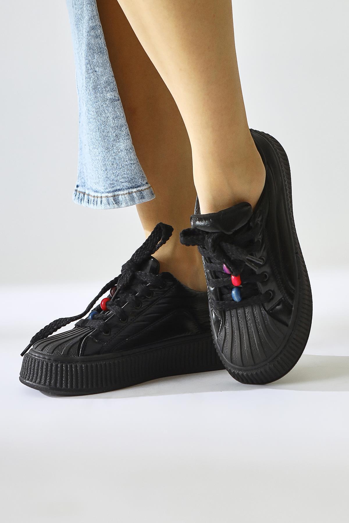 Chinda Black Parachute Fabric Sneakers with Bead Detail