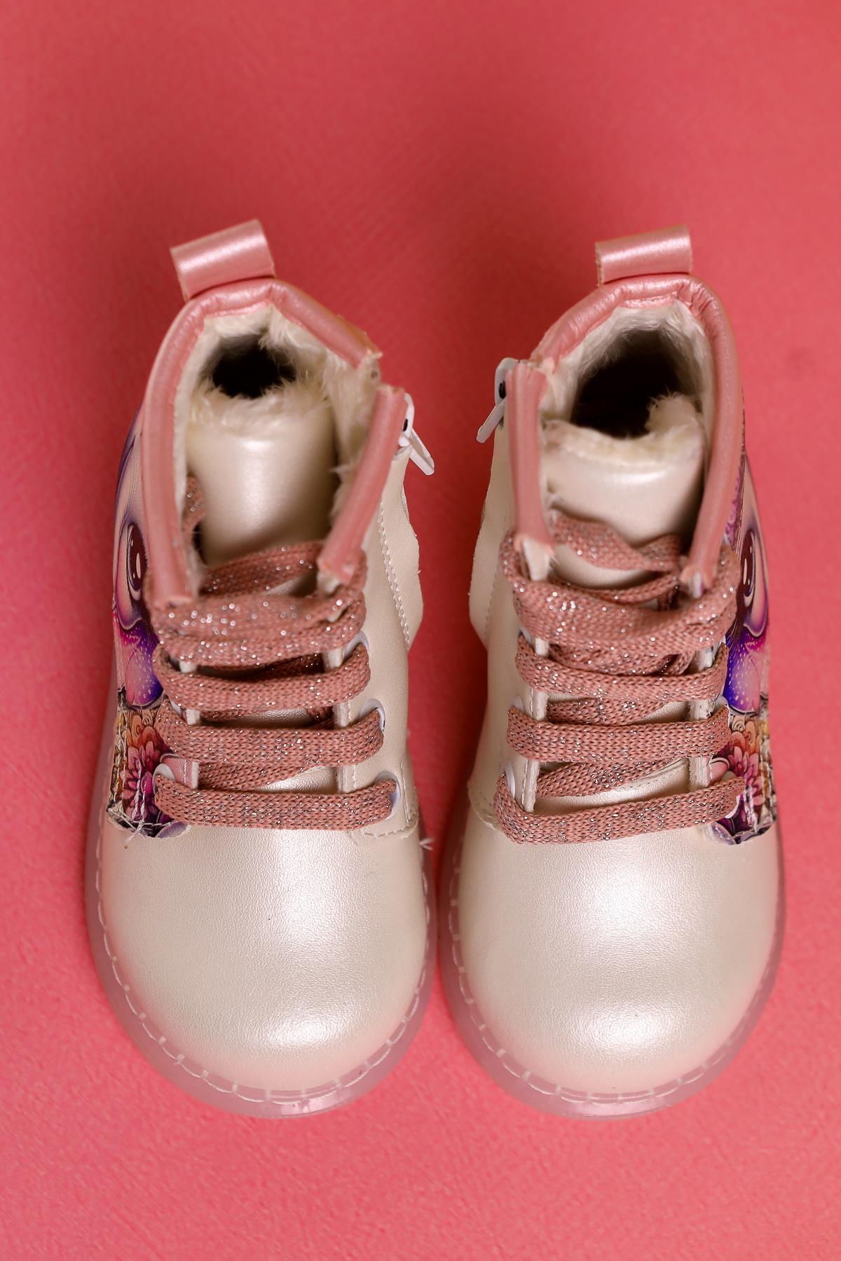 Janny Mother of Pearl Striped Character Print Lace-Up Light-Up Baby Boots