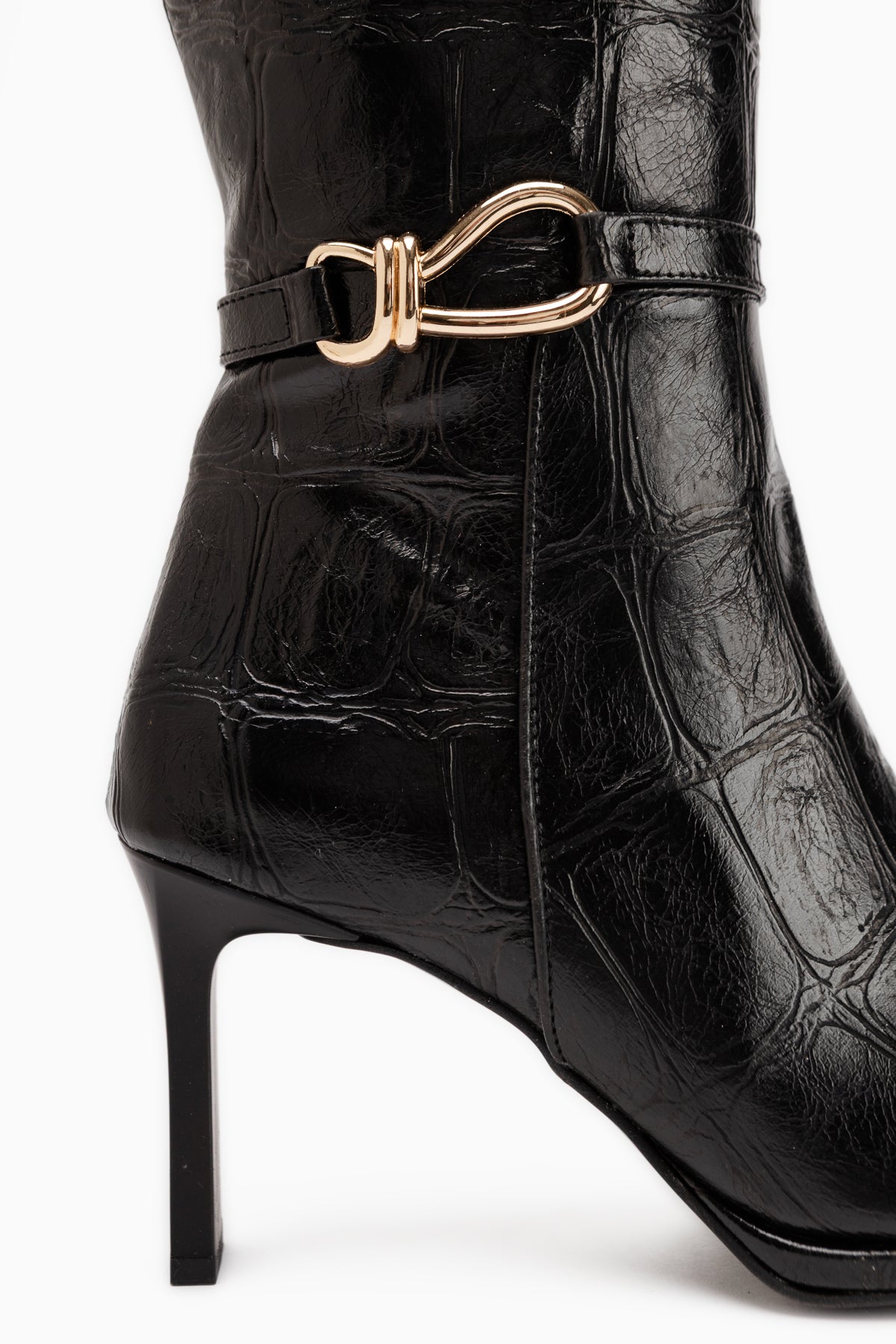 Lovis Black Crocodile Pattern Buckle Detailed Women’s Boots