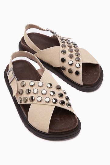 Lina Beige Studded Cross-Strap Women's Sandals