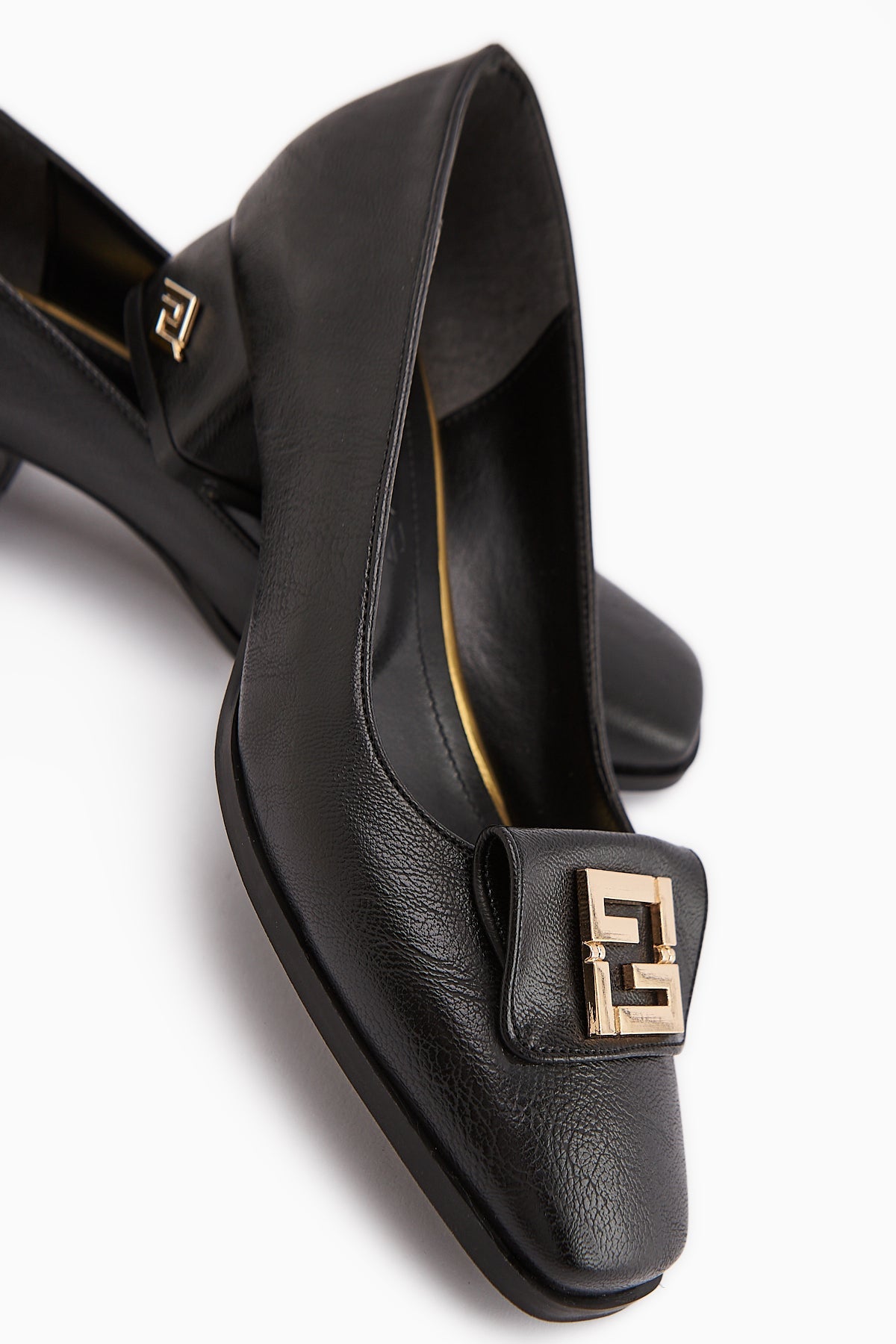 Emmy Black Buckled Low Heel Women's Shoes