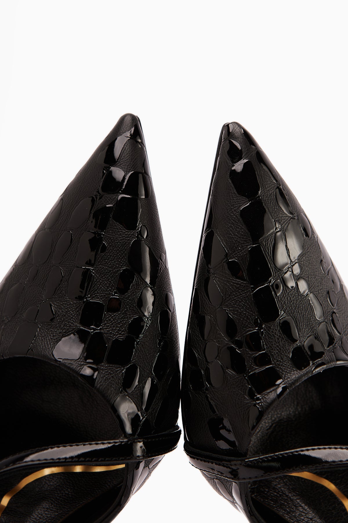 Sarah Genuine Leather – Black Croc-Embossed Pointed-Toe Heeled Shoe (Women)