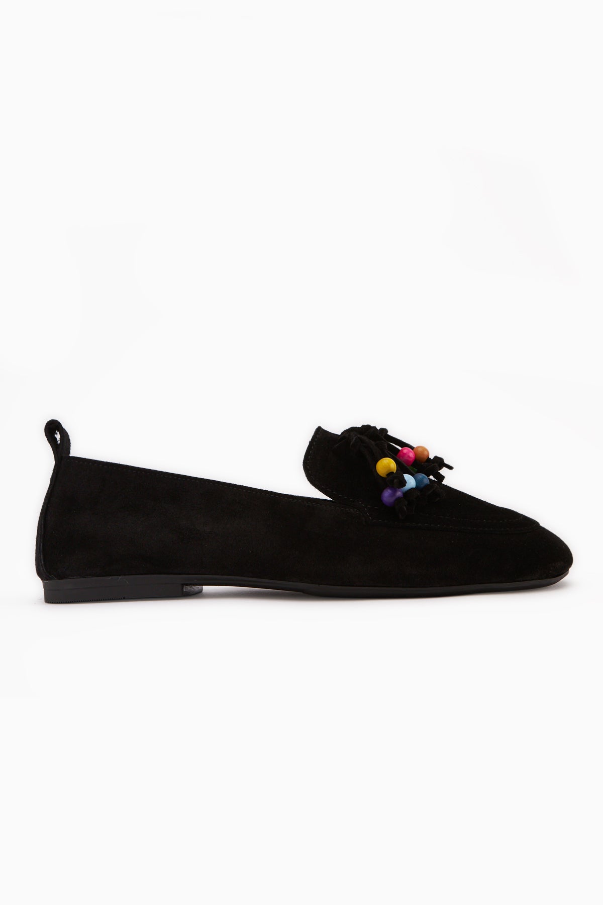 Genuine Leather Black Beaded Detailed Fringed Women’s Loafer Casual Shoes