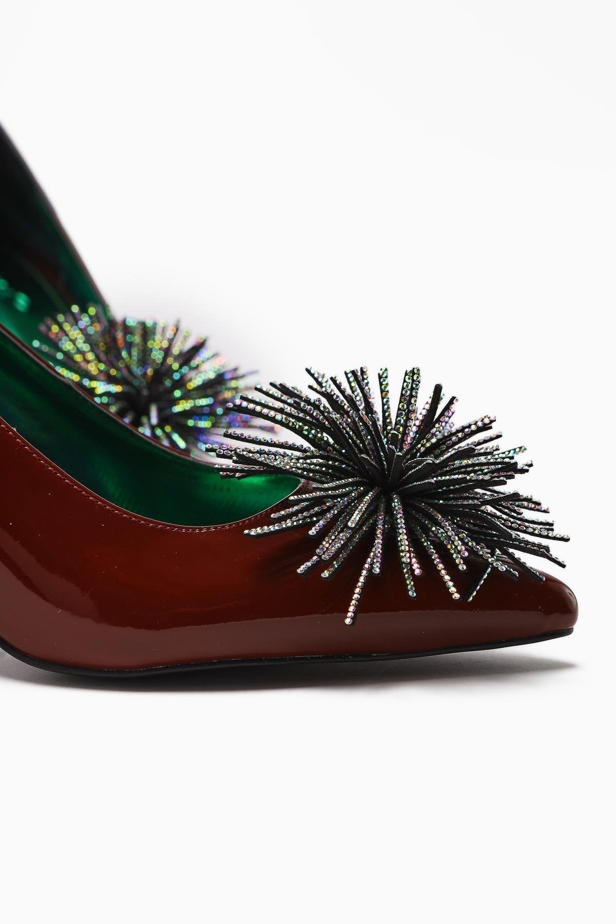 Choi – Burgundy Patent Pointed-Toe Stone-Embellished Tassel-Detail Heeled Shoe (Women)