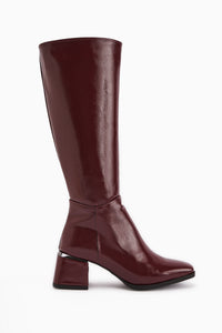 Miami Burgundy Crinkled Patent Leather Square Toe Women’s Boots
