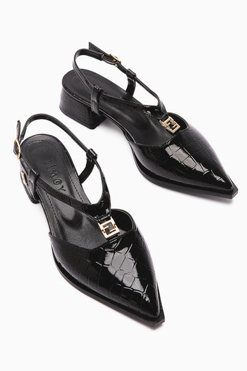 Ginny Black Crocodile Buckle Detailed Women’s Sandal