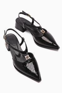 Ginny Black Crocodile Buckle Detailed Women’s Sandal