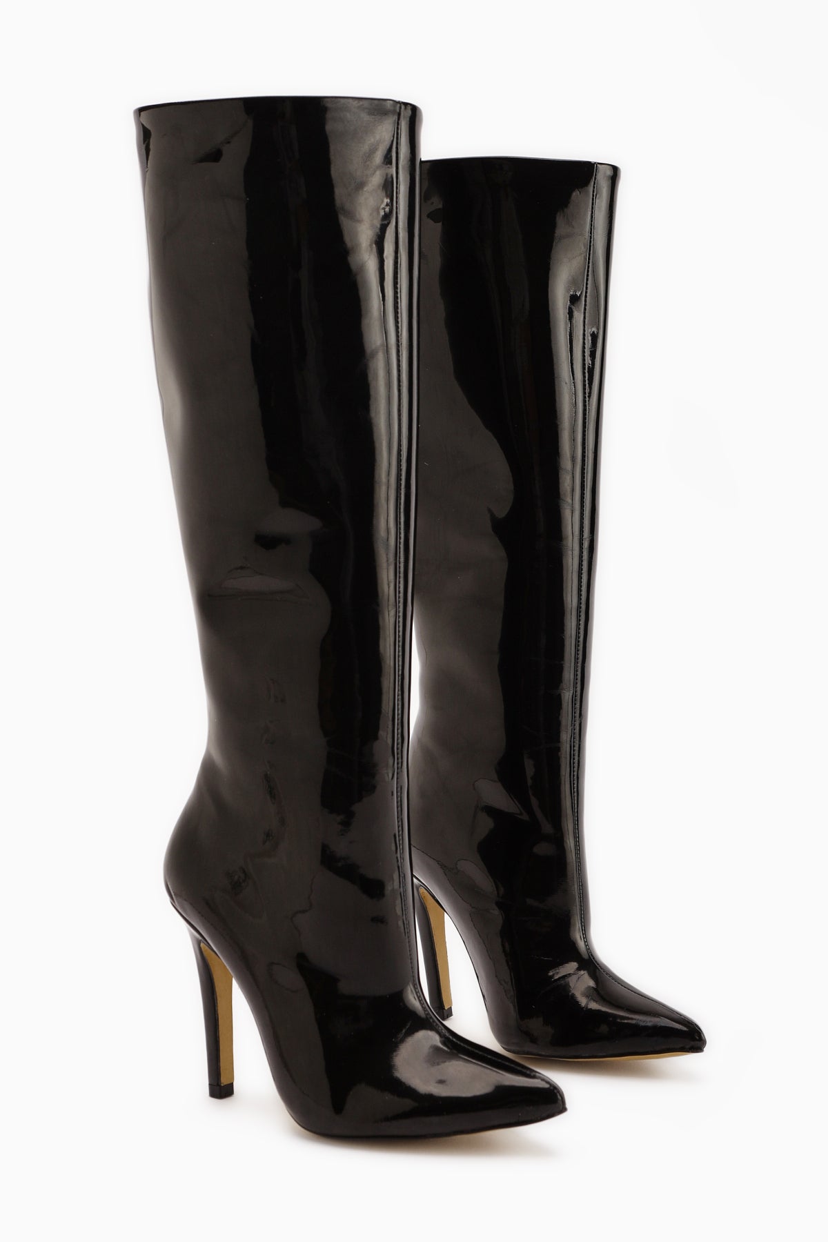 Sonita Black Patent Leather Slim Heel Women's Boot