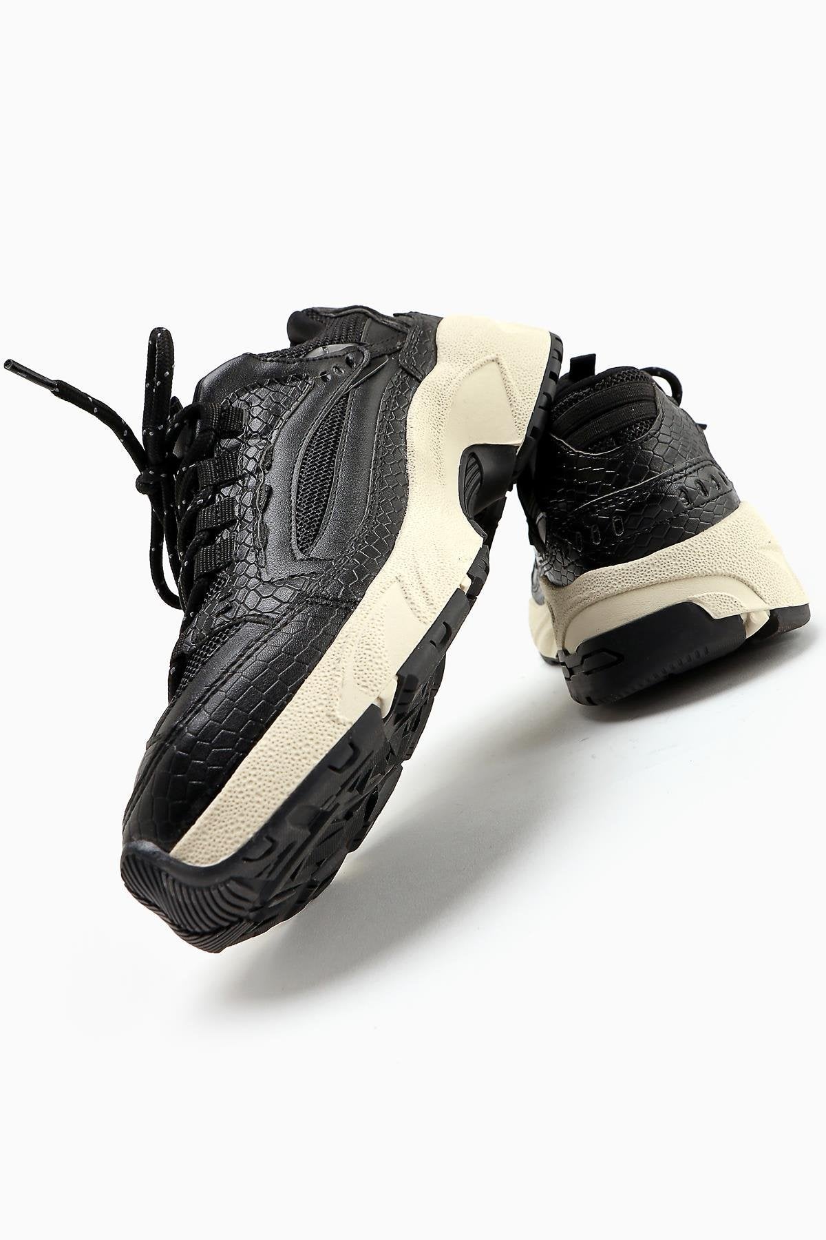 Caisa Black Textile Detailed Lace-up Women's Sneakers