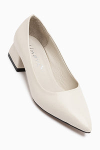 Genuine Leather Berta Beige Pointed Toe Short Heeled Shoes
