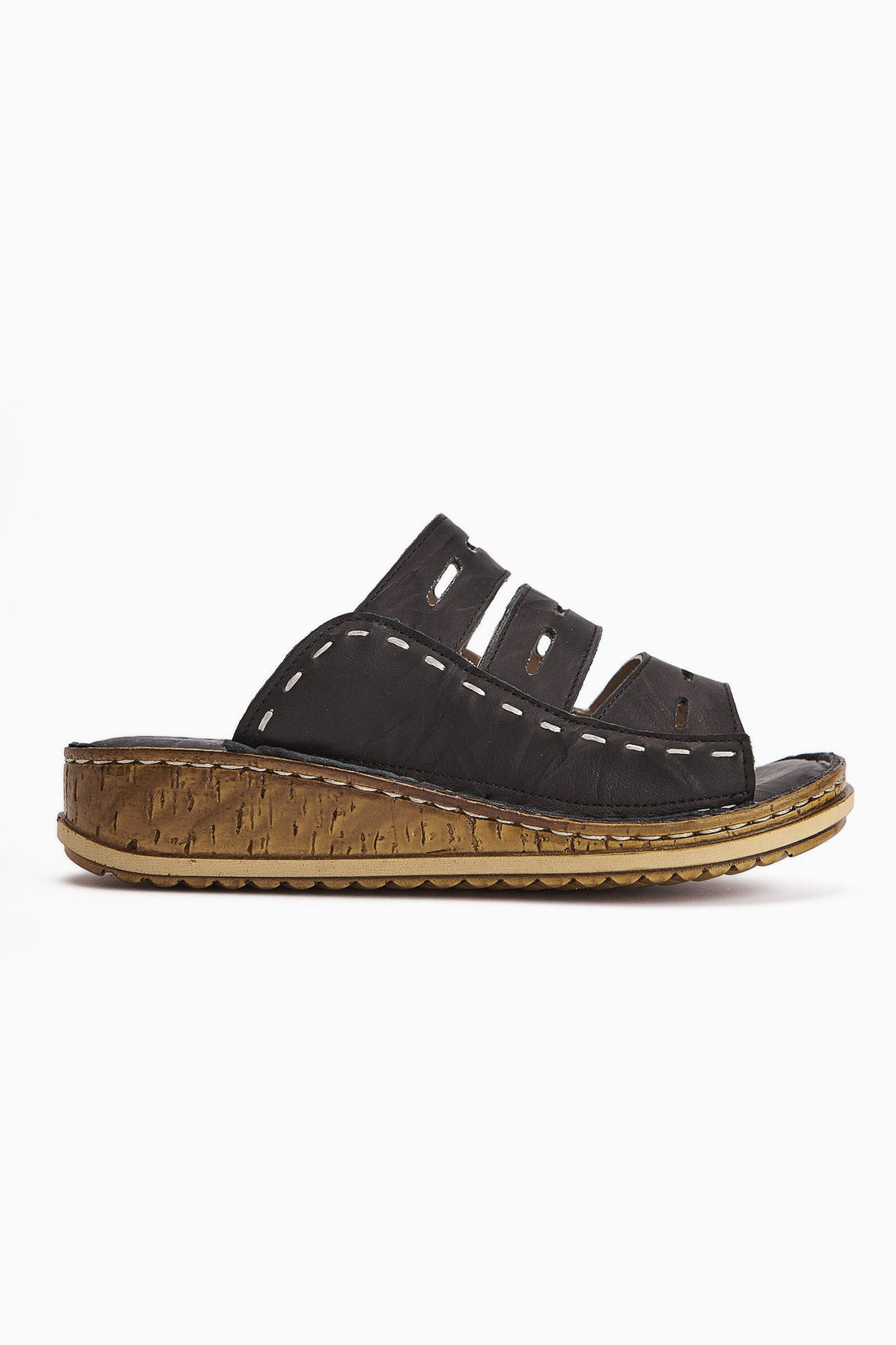 Joelle Genuine Leather Black Comfort Laser Cut Slippers