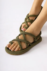 Marlene Olive Cross-Strap Rope Sandals