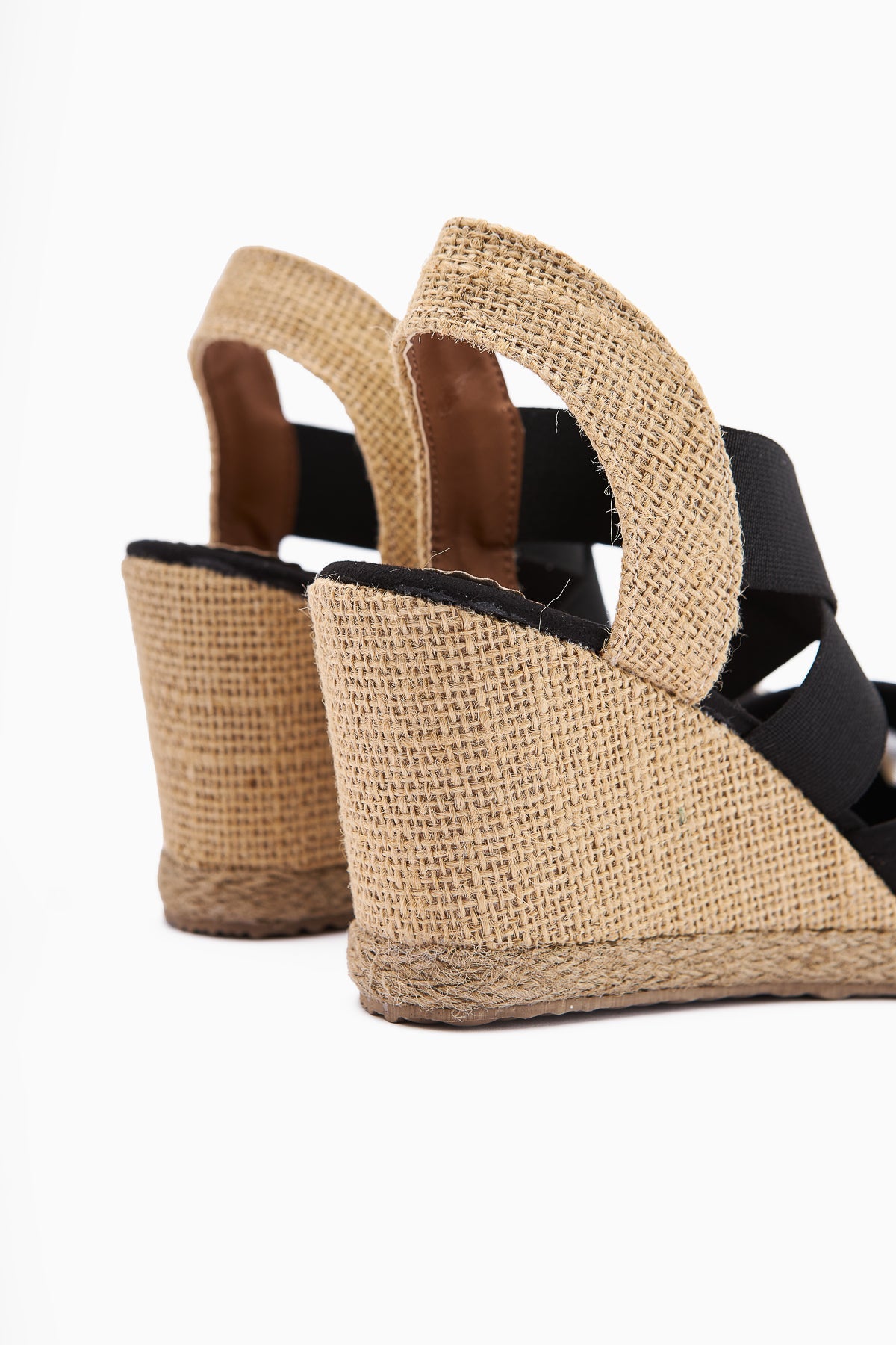 Meliza Black Elasticated Espadrille Heeled Women's Sandals