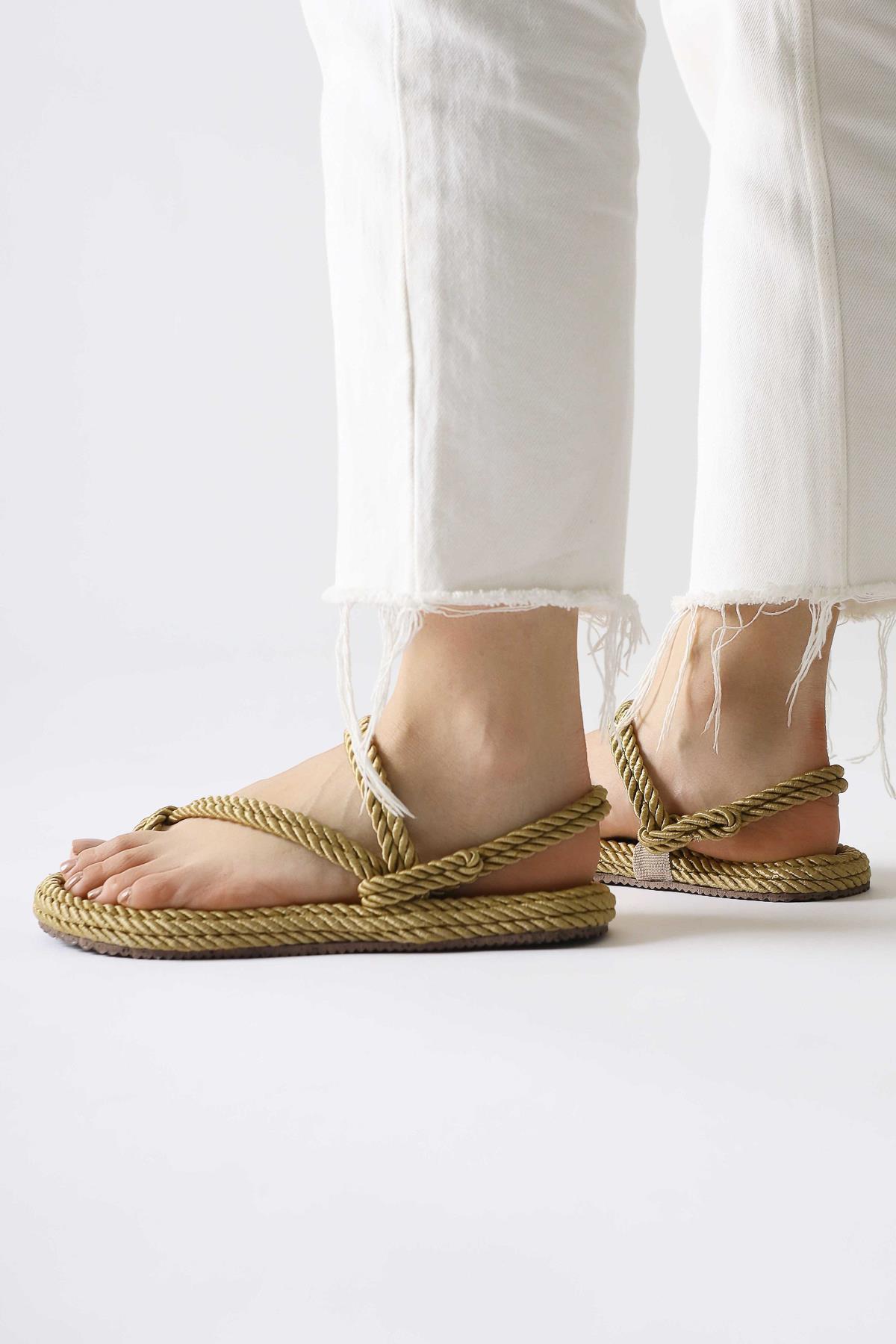 Harley Gold Thong Rope Sandal