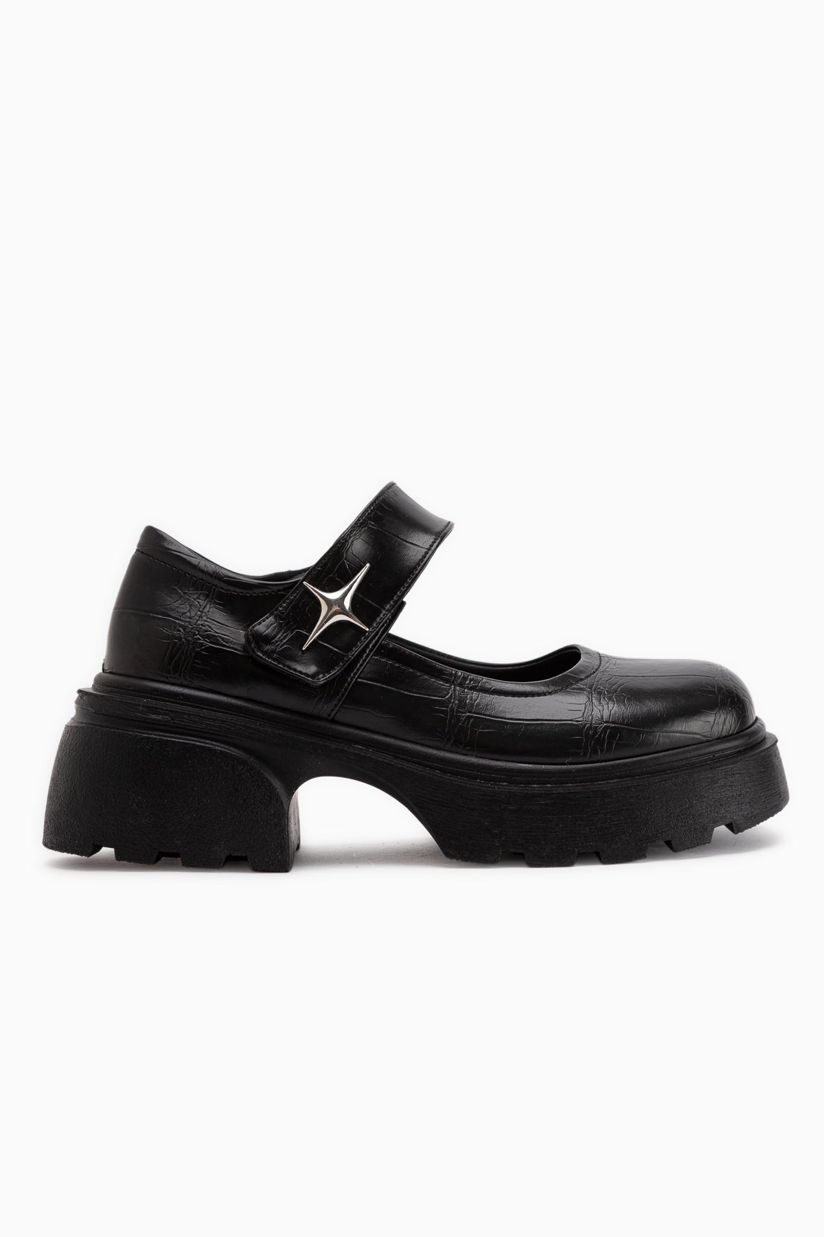 Deena Black Crocodile Platform Sole Women’s Mary Jane Shoes