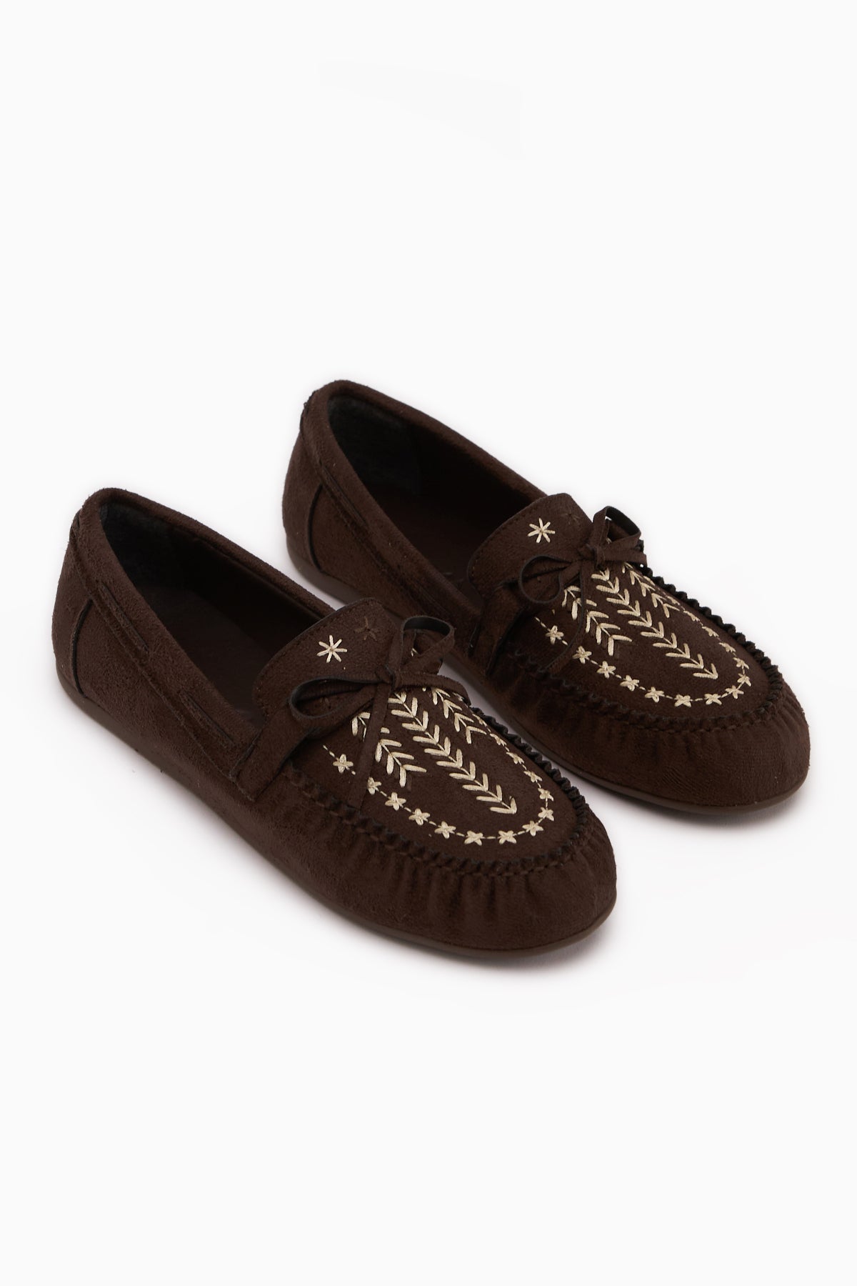 Darya Kahve Süet Nakışlı Makosen Ayakkabı Kadın Loafer