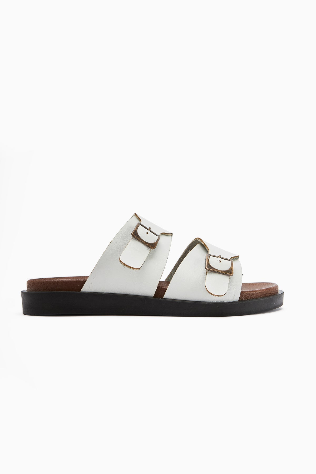 Soha – White Double-Strap Flat Slide (Women)