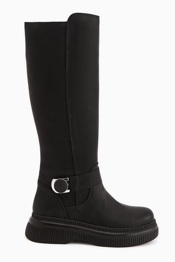 Juliah Black Buckle Detailed Zippered Boots