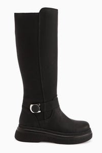 Juliah Black Buckle Detailed Zippered Boots