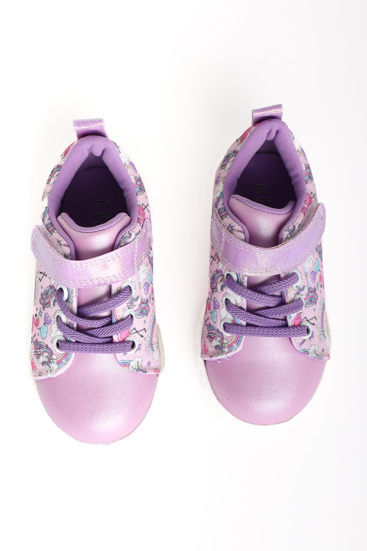 Elmy Lilac Striped Character Print Lace-Up with Velcro Detail Baby Athletic Shoes