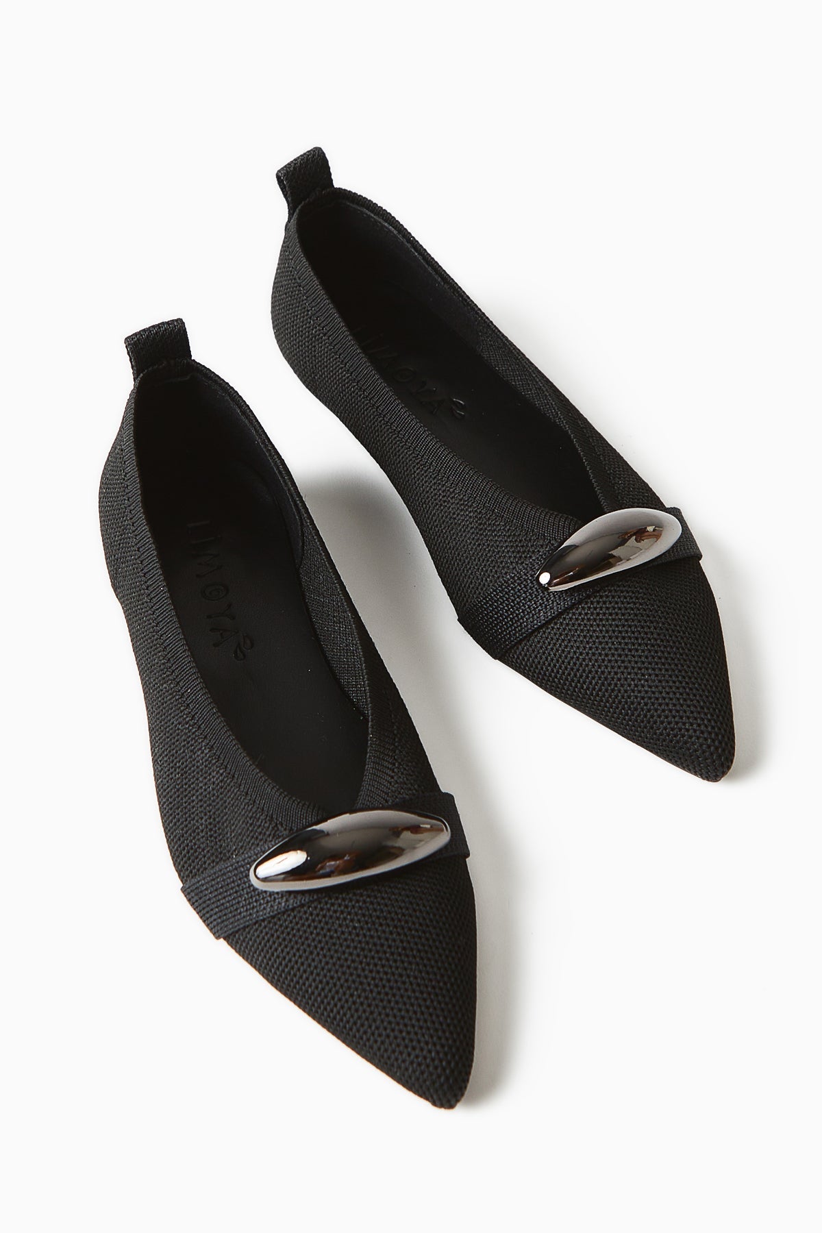Lola Black Pointed-Toe Flats with Metal Buckle for Casual Wear