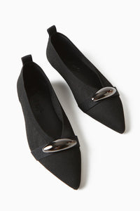 Lola Black Pointed-Toe Flats with Metal Buckle for Casual Wear