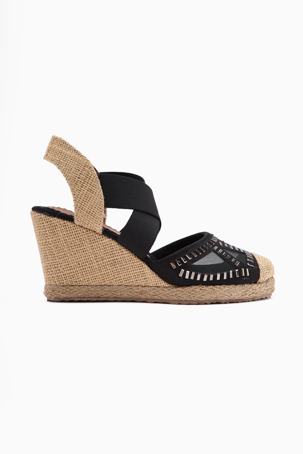 Meliza Black Elasticated Espadrille Heeled Women's Sandals