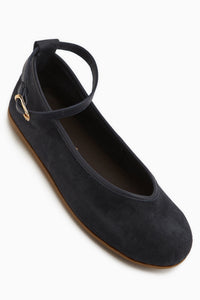 Genuine Leather Dark Navy Suede Belted Women’s Ballet Flats