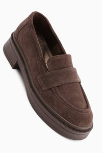 Britha Genuine Leather Mink Suede Penny Loafer Women’s Daily Shoes
