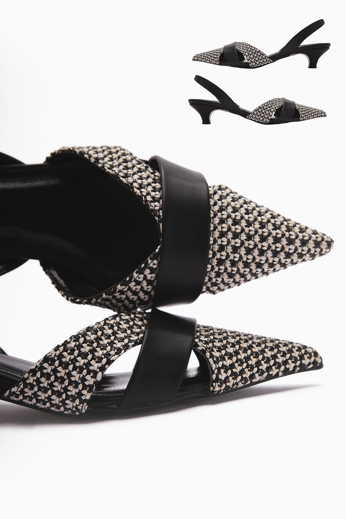 Hina Black Woven Detail Low Heel Women's Sandals