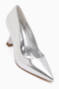 Celestine Silver Crinkled Shiny Patent Pointed Toe Women’s Stiletto