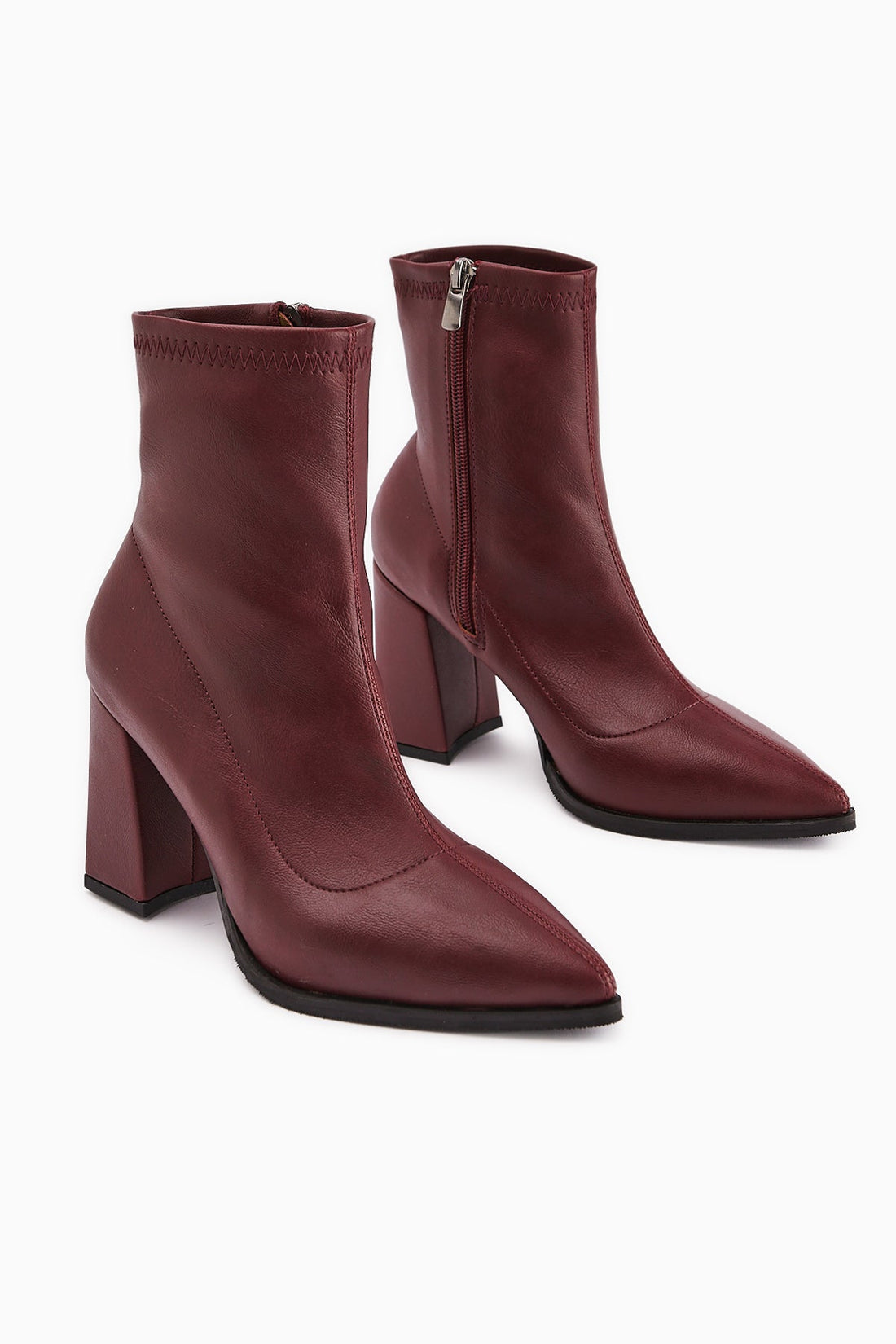 Susy Burgundy Thick Heeled Stretch Women's Boot
