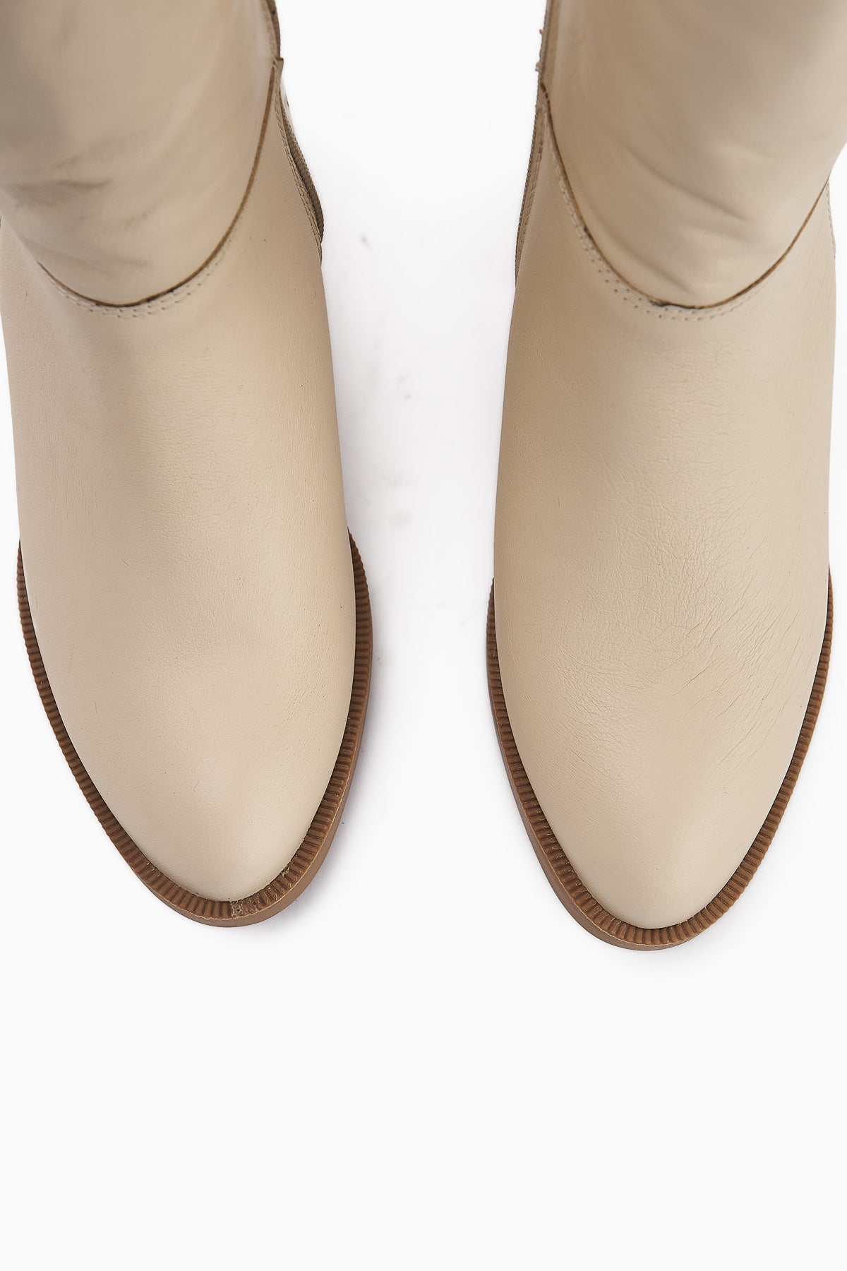 Sahara Genuine Leather Beige Pleated Zipper Women's Boot