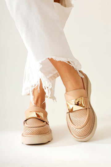Khloe – Nude Buckle-Detail Perforated Loafer (Women)