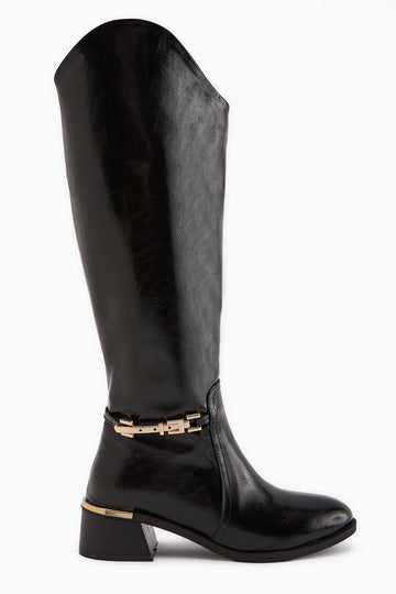 Kamilla – Black Buckle-Detail Knee-High Boot (Women)