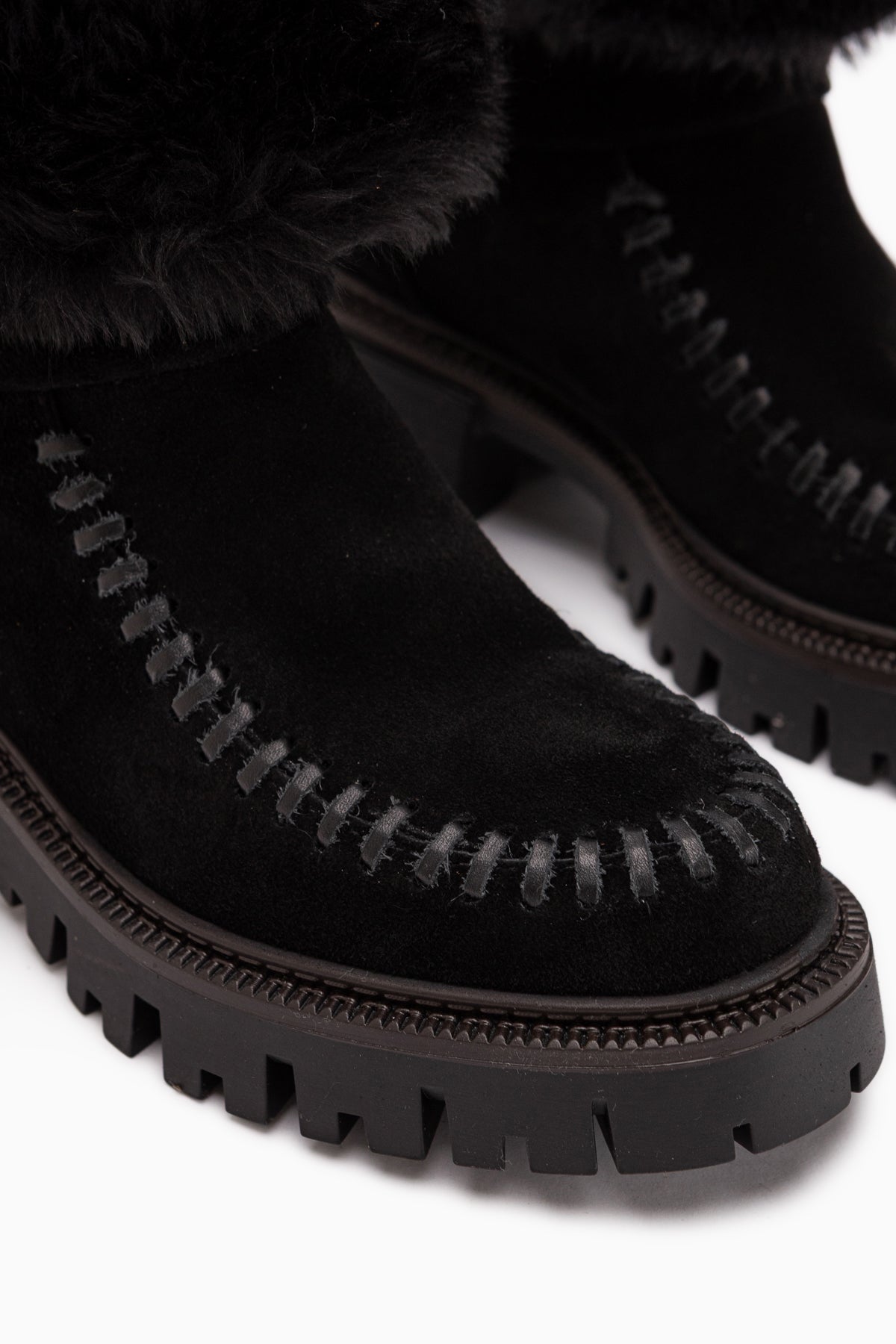 Avril Genuine Leather Black Suede Fur Women’s Long Boots