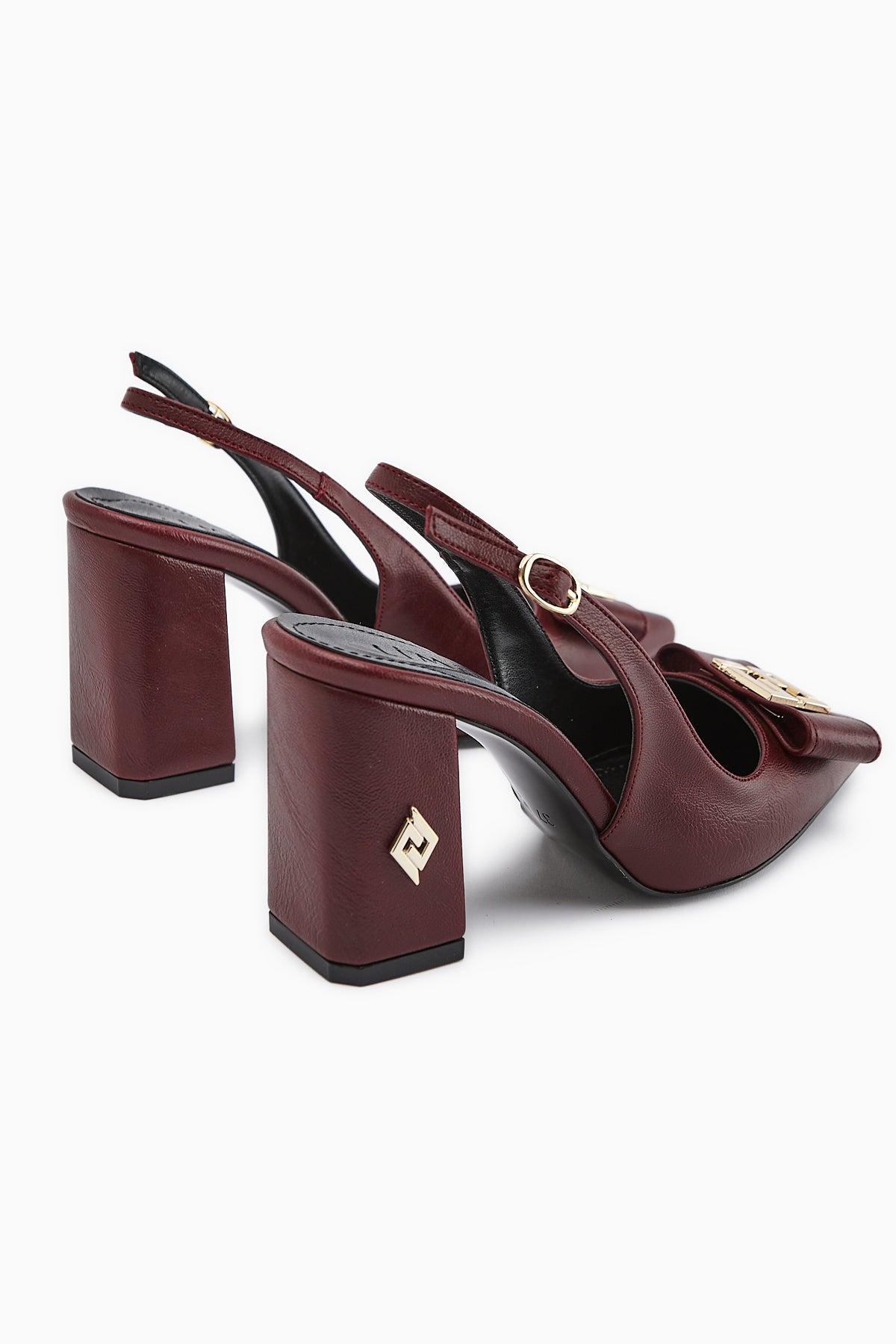 Yupin – Burgundy Metal-Detail Closed-Toe Heeled Shoe (Women)