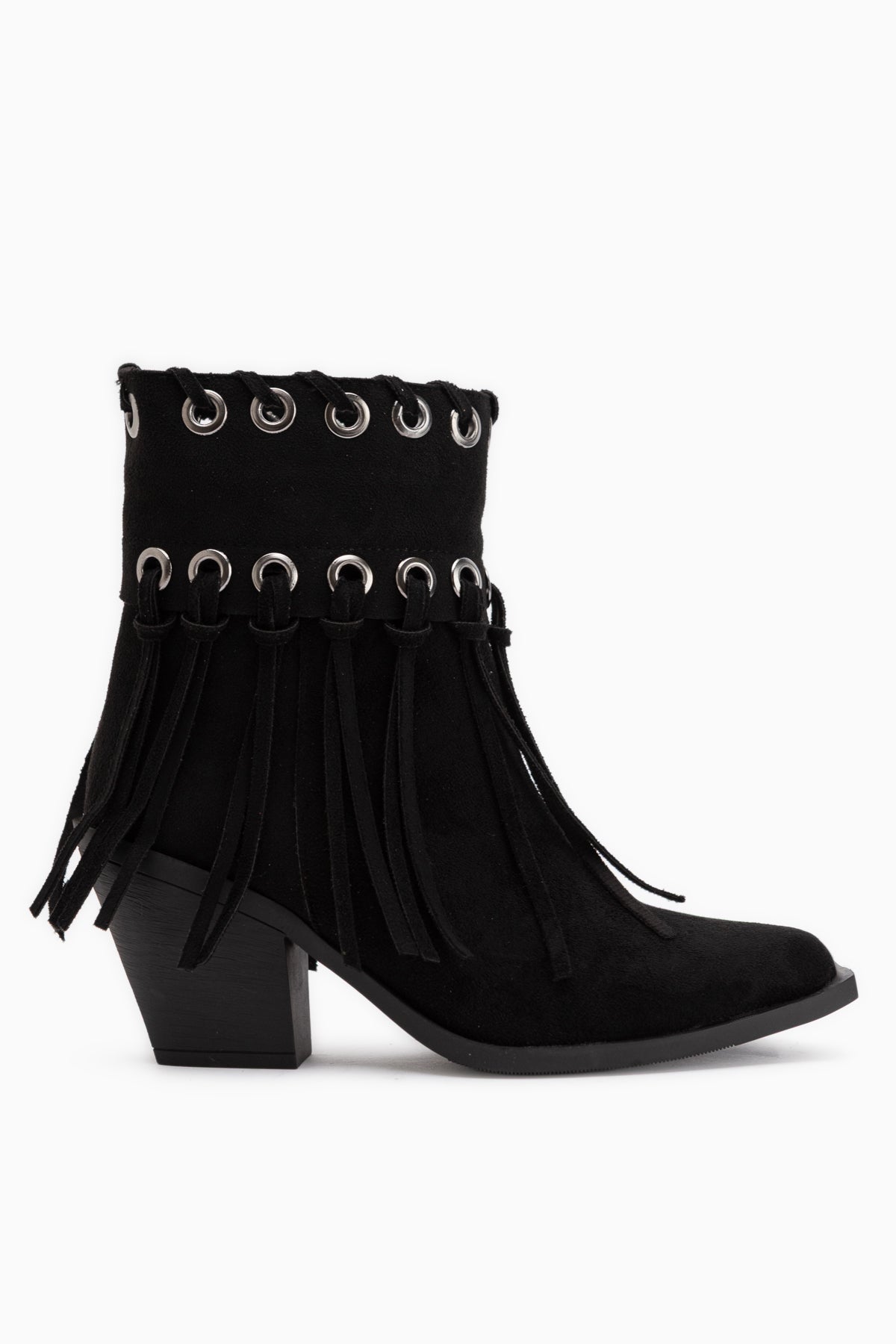 Nessa Black Suede Fringed Thick Heeled Women’s Cowboy Boots