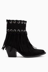 Nessa Black Suede Fringed Thick Heeled Women’s Cowboy Boots