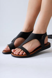 Coral Genuine Leather Black Asymmetric Cut Thong Sandal