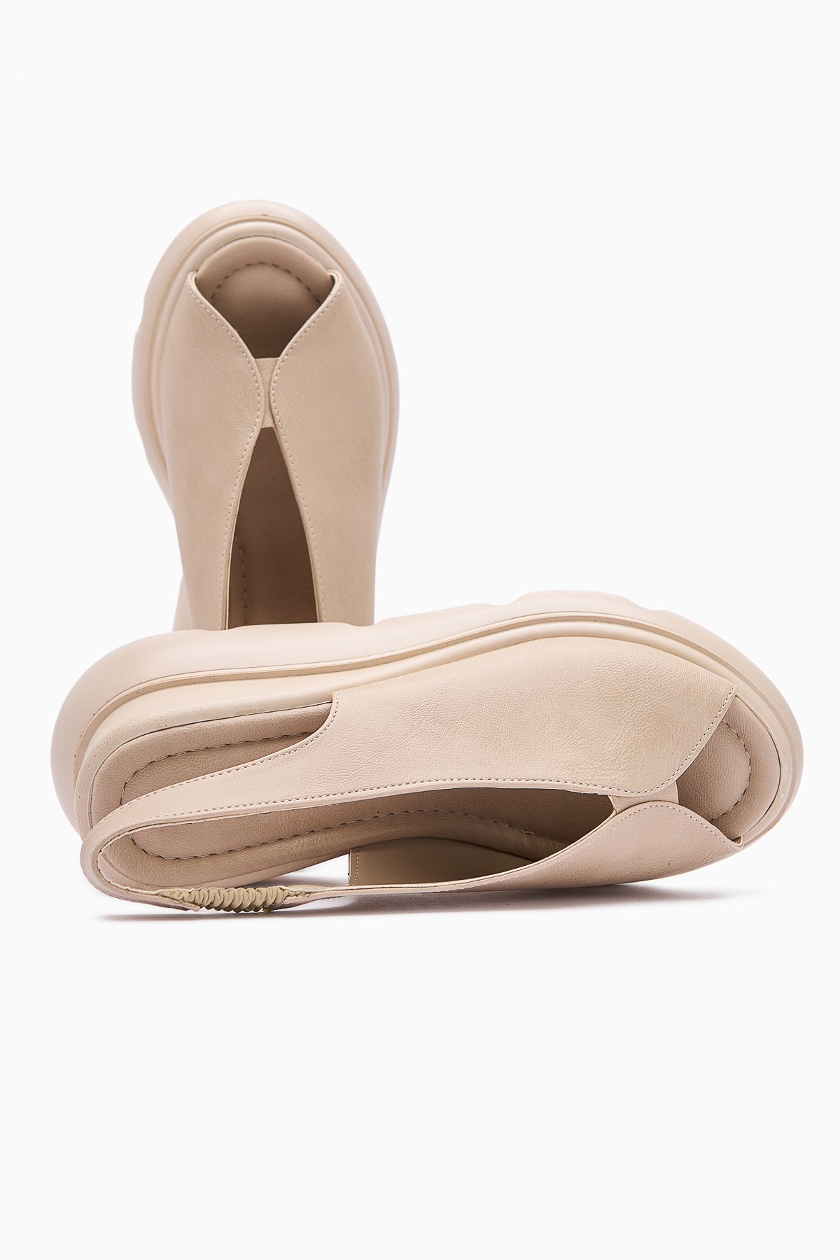 Tilda Beige Elastic Platform Heels Sandals