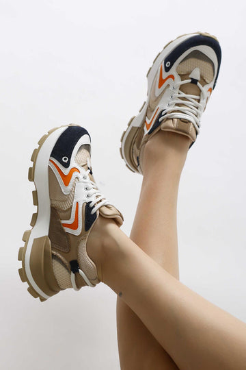 Onella Navy Suede Detailed Lace-up Sneakers