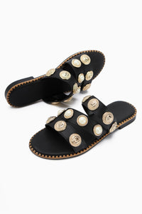Renaz Black Pearl-Embellished Flat Women's Slippers