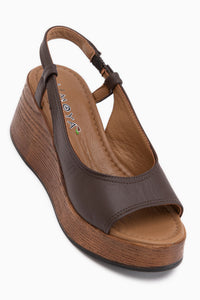 Marry Genuine Leather Brown Elastic Wedge Women’s Shoes