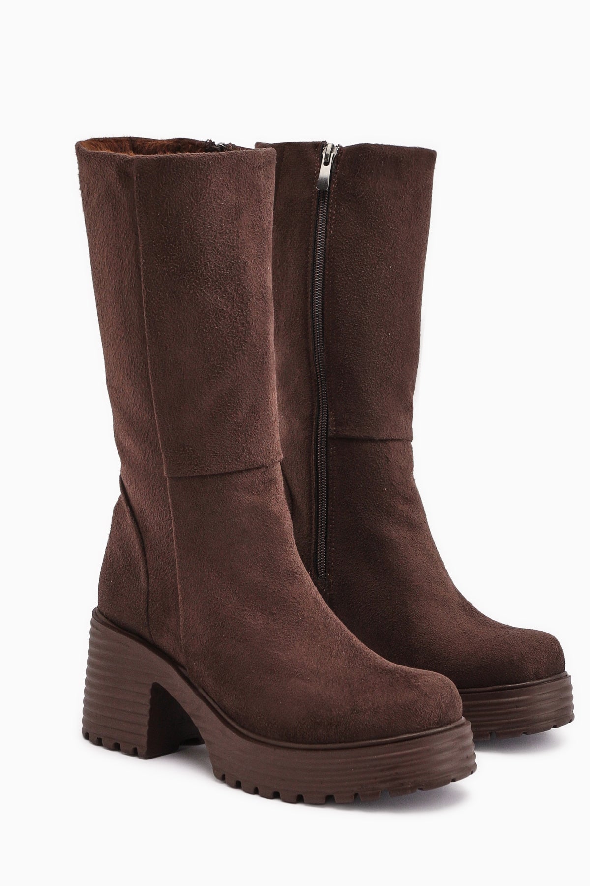 Roseann – Brown Suede Thick-Sole Platform Long Boot