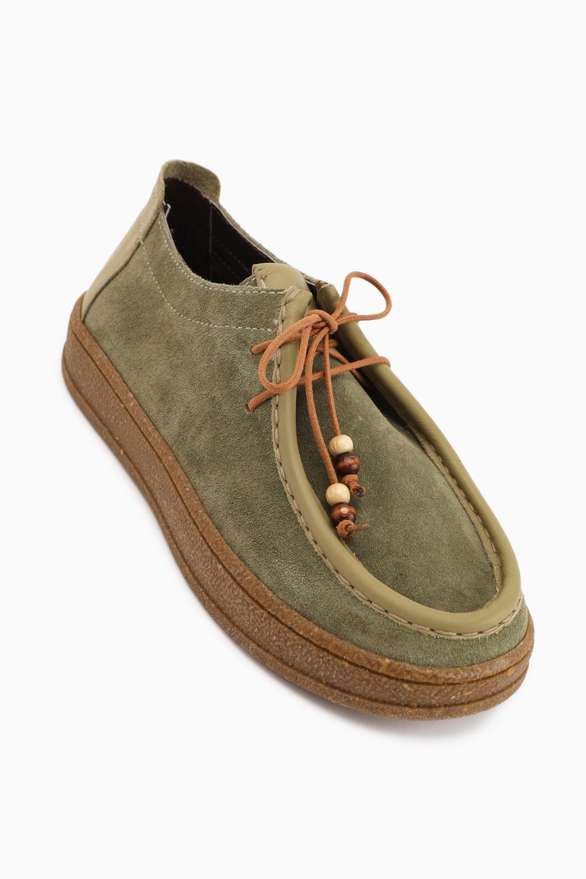 Polin Genuine Leather Khaki Suede Lace-Up Daily Loafer Shoe